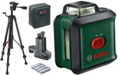 BOSCH Universal Level 360 Keresztvonalas zöld szintezőlézer, TT 150 Állvány, MM 3 Univerzális tartóállvány (0603663E01)