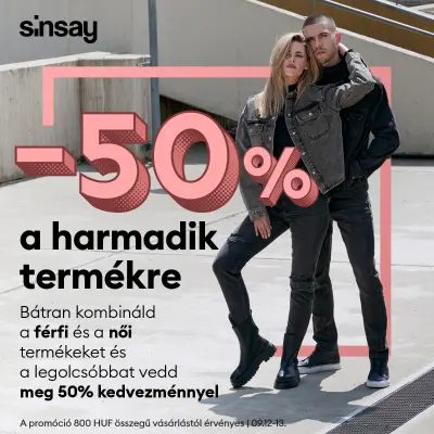 50% kedvezmény a 3. termékre (női és férfi kollekcióból)