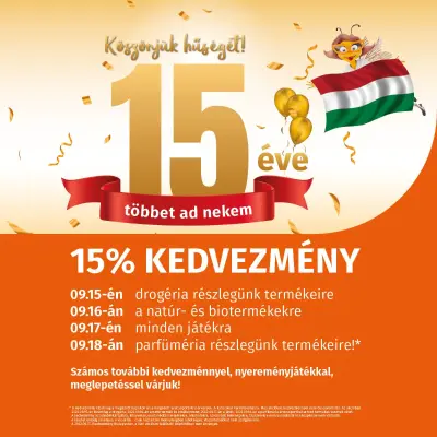 15% kedvezmény 4 napon keresztül mindig más részlegre