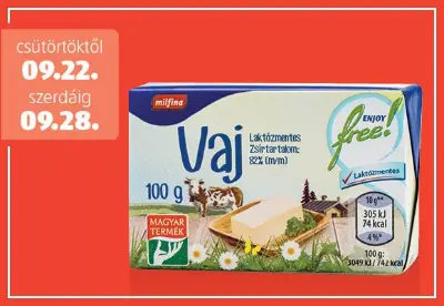 MILFINA Laktózmentes vaj, 100 g/darab