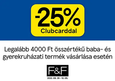 25% kedvezmény baba- és gyerekruházatra 4 ezer Ft felett Clubcarddal