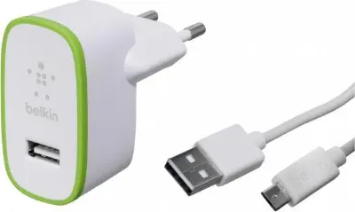 Belkin 2.4A / 12 W asztali töltő USB-A Micro USB kábellel fehér-zöld (F8M886vf04-WHT)