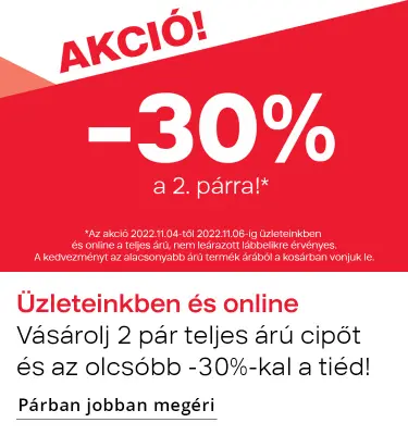 2 teljes árú cipőből az olcsóbb 30%-os kedvezménnyel