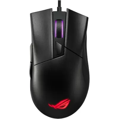 ASUS ROG Gladius II Core gaming egér, RGB, Omron kapcsolók, 6200 dpi, 6 gomb, Textil kábel, Aura Sync világítás, Fekete