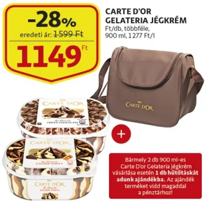 Auchan - 2 db 900 ml -es Carte D'or jégkrém mellé ajándék hűtőtáska