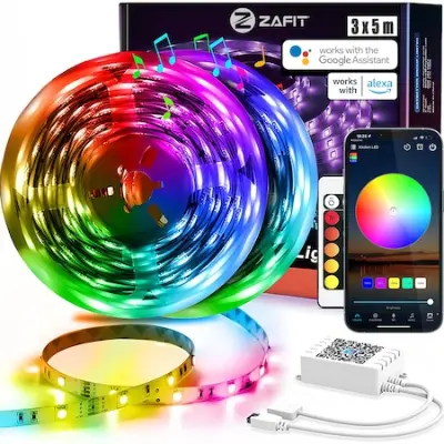 ZAFIT LED szalag, 15 méter, 5050 RGB, Wi-Fi, telefon alkalmazás, távirányító, zene üzemmód, időzítő, mikrofon, állítható fényerősség