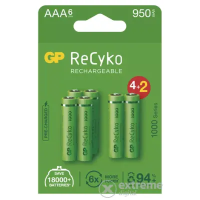 GP ReCyko NiMH tölthető akkumulátor, HR03 (AAA) 1000mAh, 6db, (B2111V)