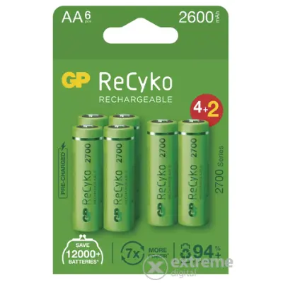 GP ReCyko NiMH tölthető akkumulátor, HR6 (AA) 2700mAh, 6db (B2127V)