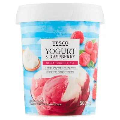 Tesco joghurt jégkrém málna-, erdei gyümölcsszorbéval 500 ml