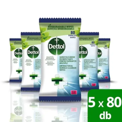 Dettol Antibakteriális Felülettisztító kendő csomag, 5x80db