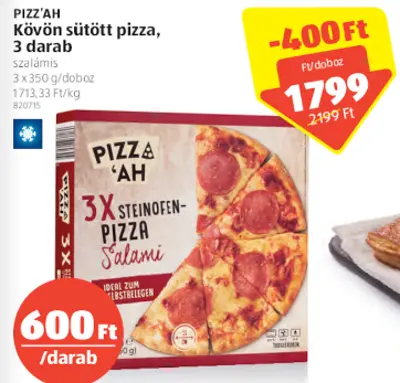 Pizz'ah kövön sütött pizza, 3 darab