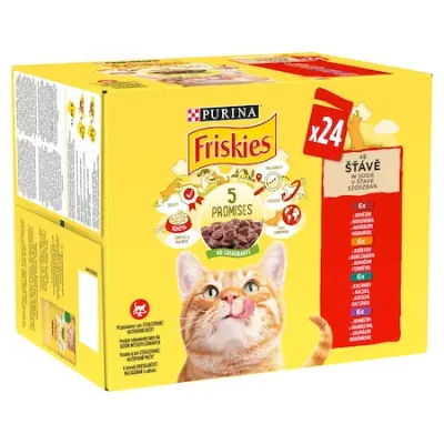 Friskies Szószban Csirkével/Marhával/Báránnyal/Kacsával nedves macskaeledel, 24x85g