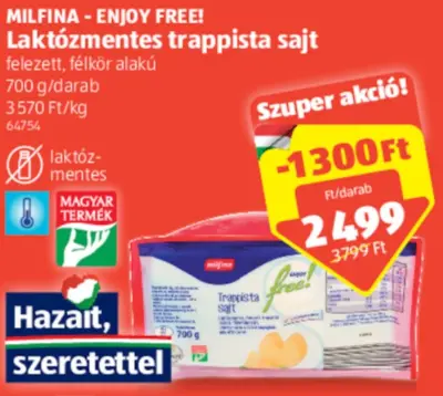 Milfina Laktózmentes trappista sajt, 700g