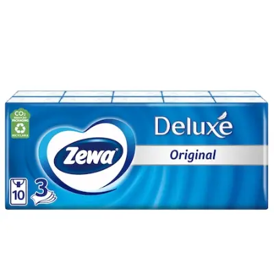 3x Zewa Deluxe Original illatmentes papír zsebkendő, 3 rétegű, 10x10 db