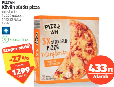 PIZZ'AH Kövön sütött pizza - Margherita - 3 db