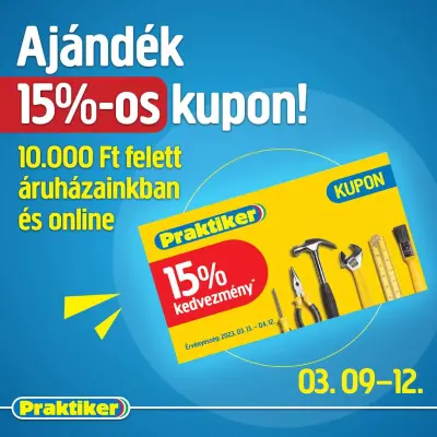 Ajándék 15%-os kupon 10 ezer Ft felett