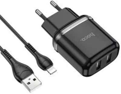 Hoco N4 Aspiring Hálózati töltő, 2xUSB, 12W, 2.4A, fekete