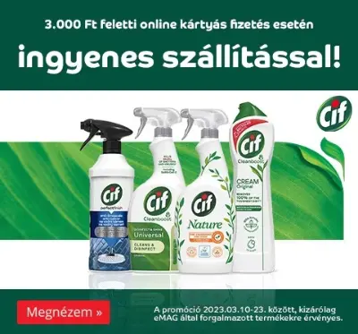 Cif termékek 3 ezer Ft felett bankkártyás fizetésnél ingyen szállítással