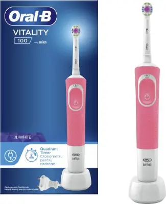 Oral-B D100 Vitality Elektromos fogkefe, Időmérő funkció, 3D White fejjel, Rózsaszín (81719212)