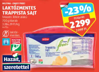 Laktózmentes trappista sajt, 700g