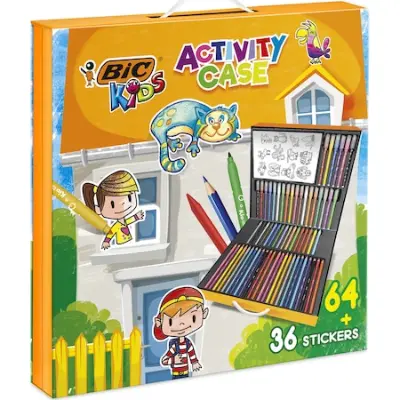 BiC Kids Activity Case Kreatív színező készlet, gyerekeknek, 24 színes ceruza, filctoll, 16 viaszkréta, 36 matrica