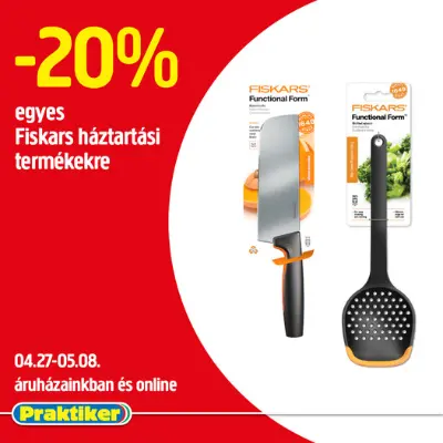 Fiskars háztartási terméket 20% kedvezménnyel a Praktiker kínálatából