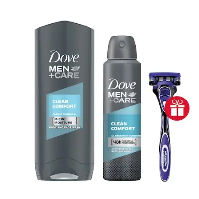 Dove Men+Care Clean Comfort férfi csomag, Wilkinson Hydro5 borotvával