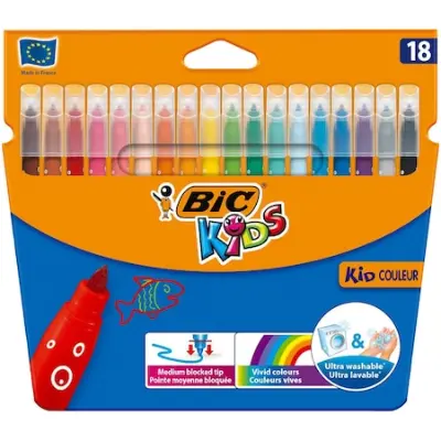 18 darabos BIC Kid Couleur marker készlet, színes, ultra mosható