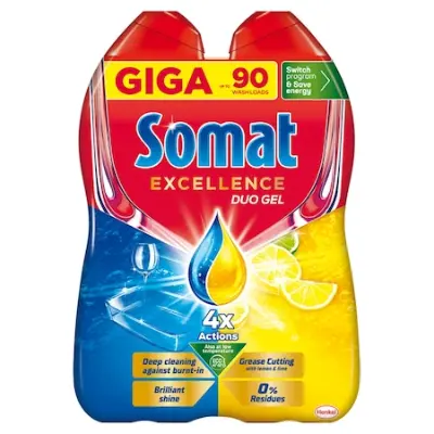 Somat Excellence DuoGel GreaseCutting Lemon mosogatógél, 90 mosás, 2x810ml