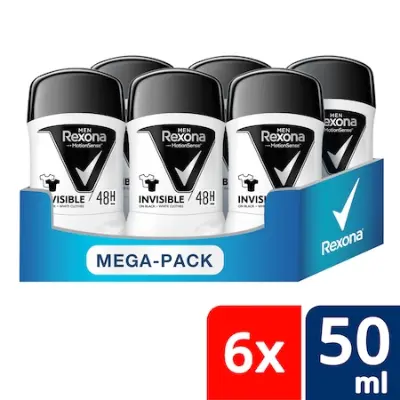 REXONA MEN Invisible Black&White férfi izzadásgátló stift, 6x50ml