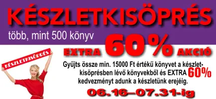 60% extra kedvezmény már leárazott könyvekre 15 ezer Ft felett