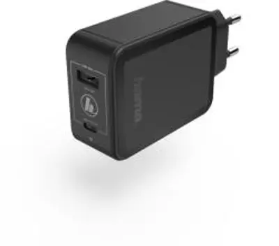 Hama 183321 Hálózati töltő USB+USB Type-C porttal, Fekete