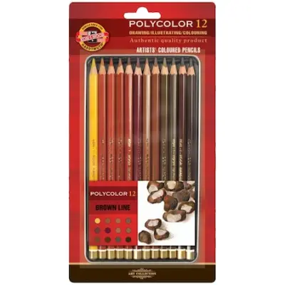 12 db-os Koh-I-Noor Polycolor színes ceruza készlet, barna árnyalat