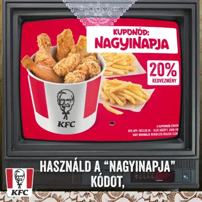 KFC appban és weboldalon 20% kedvezmény