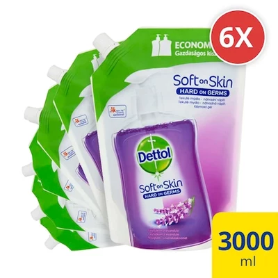 Dettol Folyékony szappan utántöltő, Levendula, 6x 500 ml