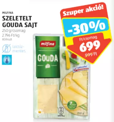 Milfina Szeletelt gouda sajt, 250 g