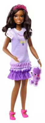 Mattel Barbie Az első babám - Fekete hajú pudlival HLL18