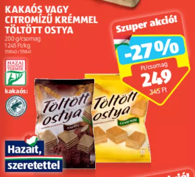 Kakaós vagy citromízű krémmel töltött ostya, 200 g