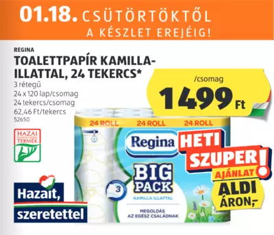 Regina Toalettpapír kamilla-illattal, 24 tekercs