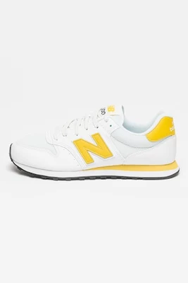 New Balance, 500 műbőr sneaker hálós anyagbetétekkel, Sáfránysárga, Fehér, 10.5