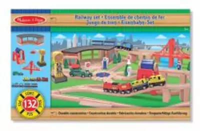 Melissa & Doug Fa vonatok és sínek, Vonat kiegészítők, 132 db-os szett (701)