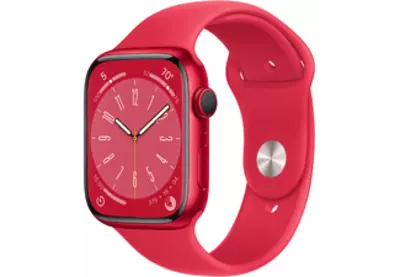 APPLE Watch S8 GPS, 45mm (PRODUCT) RED alumíniumtok, piros sportszíj (MNP43CM/A)