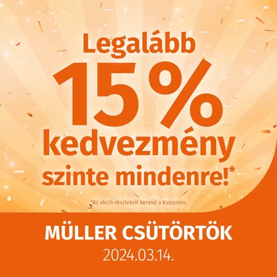 15% kedvezmény szinte a teljes kínálatra