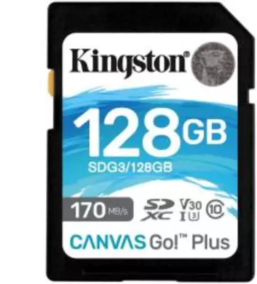 Kingston Canvas GO Plus SD Memóriakártya, 128GB, Class 10, UHS-I, Adapterrel (SDG3/128GB)