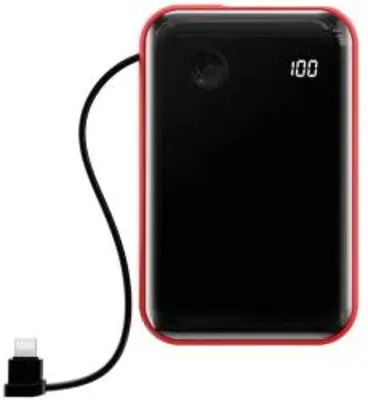 Baseus Mini S 10000 mAh 3A Power Bank beépített Lightning kábellel - fekete-piros (PPXF-B09)