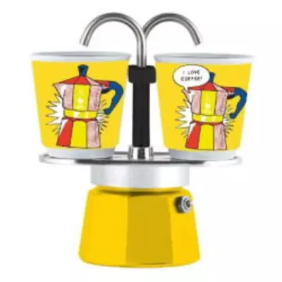 Bialetti Mini Express Lichtenstein kotyogós kávéfőző szett - sárga | 2 adagos (1405/MR)