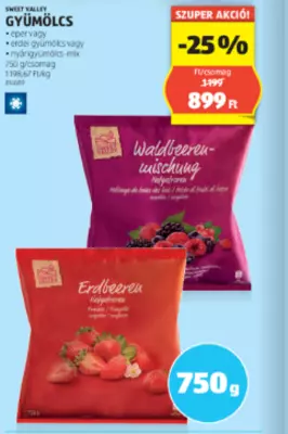 Sweet Valley - Fagyasztott gyümölcs - erdei-, nyári gyümölcs vagy eper, 750 g