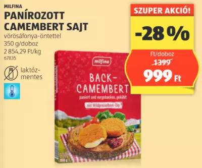 Milfina Panírozott Camembert sajt, 350 g