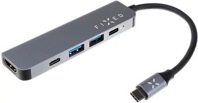 FIXED HUB Mini 5in1 USB-C laptopokhoz és tabletekhez, szürke port replikátor