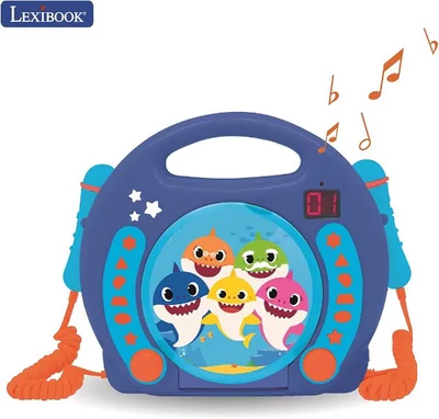 Lexibook Baby Shark hordozható CD lejátszó + 2 mikrofon zenélő játék